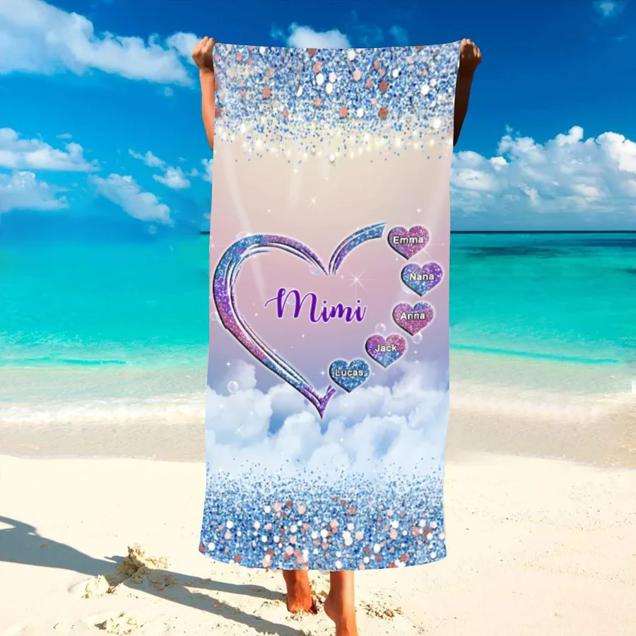 Mimi Sweet Heart Kids Personalized Beach Towels Perfect Summer Gift