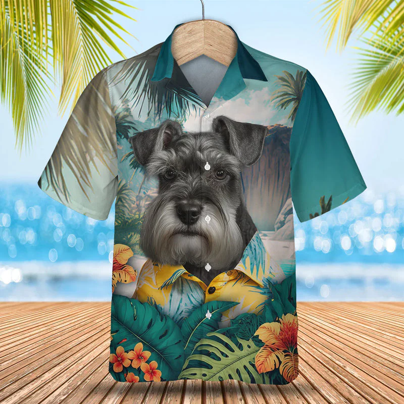 Miniature Schnauzer 3D Tropical Trendy Hawaiian Shirt, Dog Lover Trendy Hawaiian Shirt, Summer Gift For Men And Women