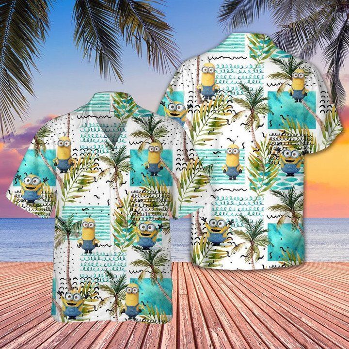 Minions Hawaiian Shirt Minions Despicable Me Waves Palm Tree Hawaii Shirt Cute Minions Aloha Shirt