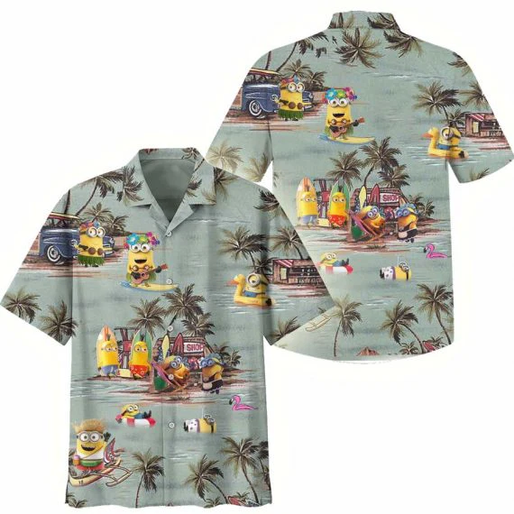 Minions Hawaiian Shirt Minions Summer Beach Vacation Grey Hawaii Shirt Cute Minions Aloha Shirt