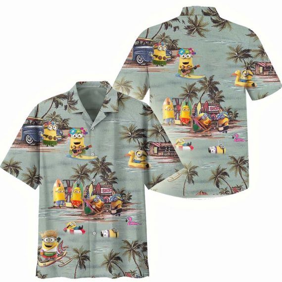 Minions Hawaiian Shirt Minions Summer Beach Vacation Grey Hawaii Shirt Cute Minions Aloha Shirt