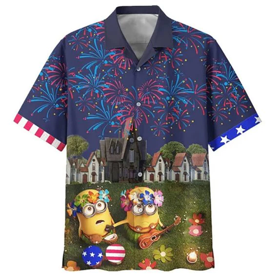 Minions Trendy Hawaiian Shirt Minion Independence Day Fireworks Hawaii Shirt Amazing Minions Aloha Shirt 2022