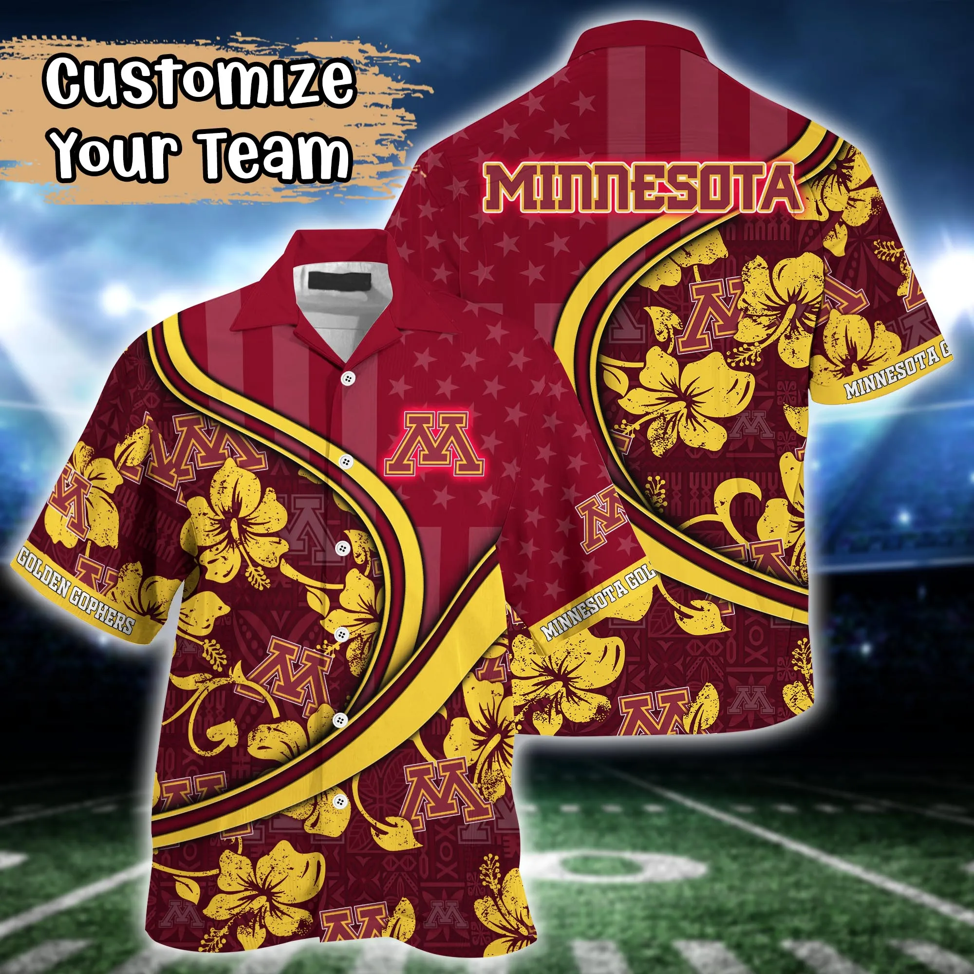 Minnesota Golden Gophers NCAA Us Flag Hawaiian Shirt Custom Summer Aloha Shirt Minnesota Golden Gophers NCAA Us Flag Hawaiian Shirt Custom Summer Aloha Shirt
