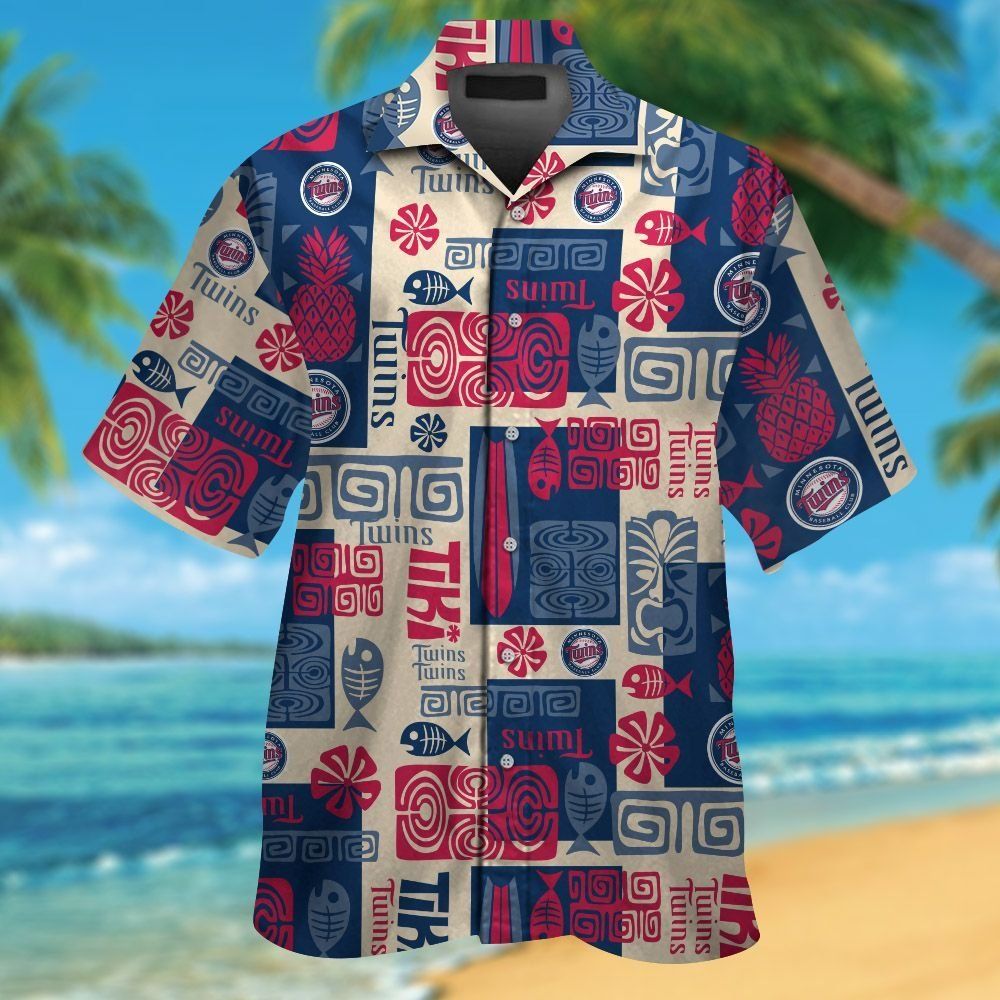 Minnesota Twins Short Sleeve Button Up Tropical Hawaiian Shirt VER08