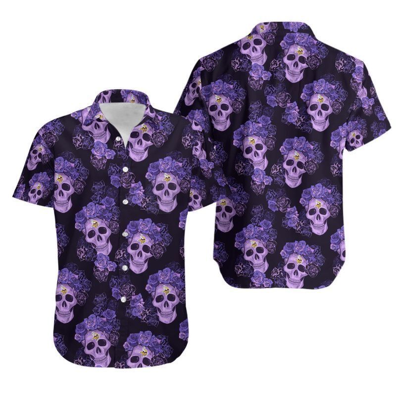Minnesota Vikings Mystery Skull And Flower Hawaii Shirt And Shorts Sum