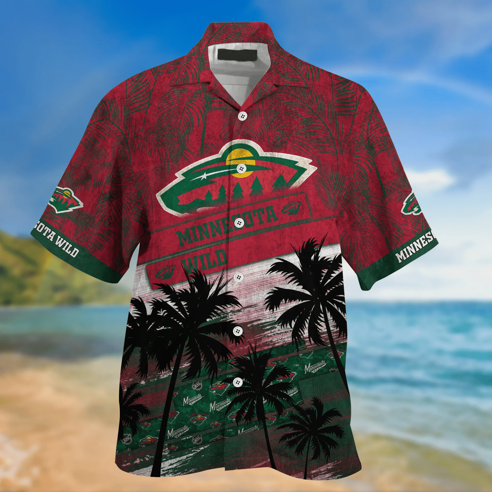 Minnesota Wild NHL Palm Tree Pattern Hawaii Shirt For Sports Fans Unisex Sport Hawaii Shirt