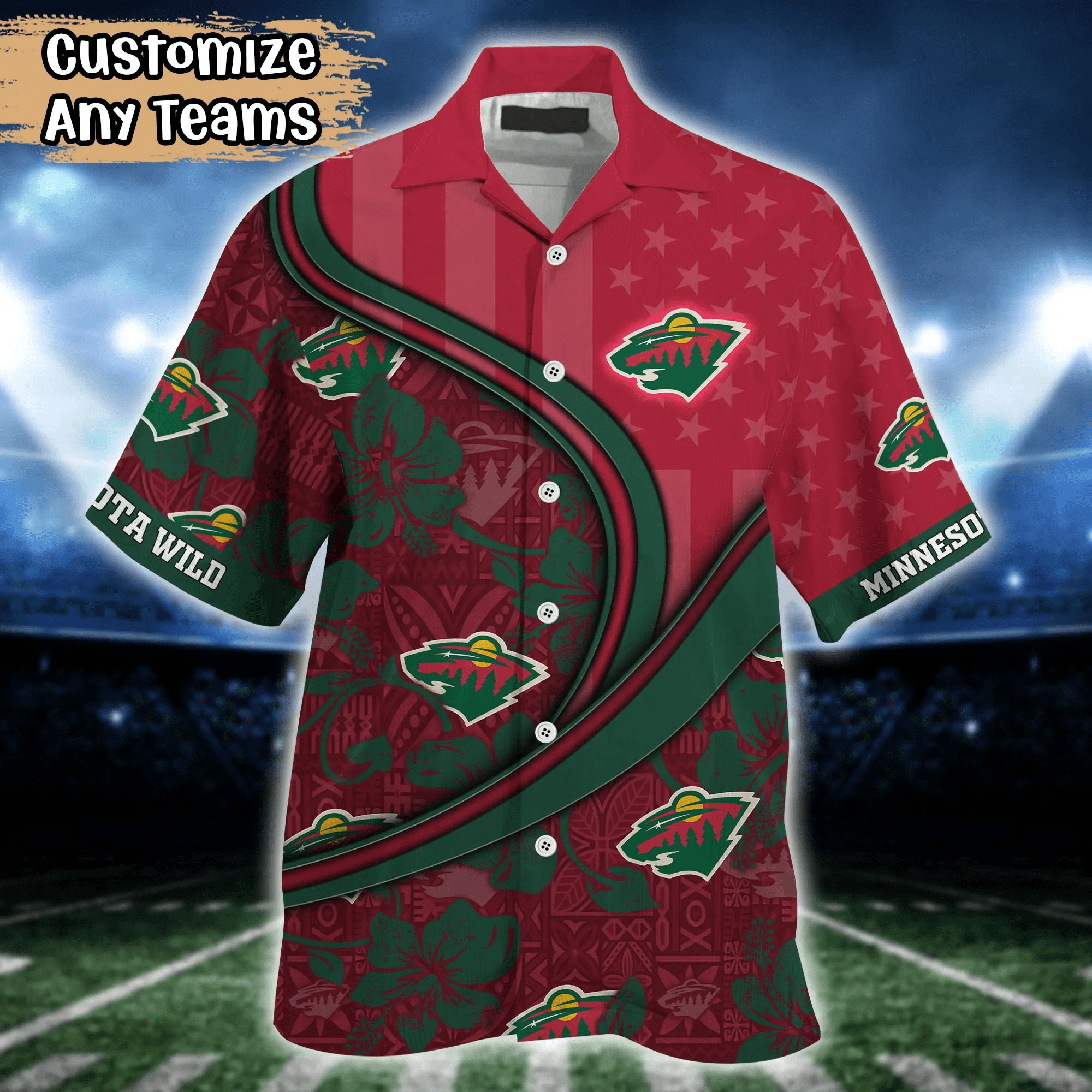 Minnesota Wild NHL Us Flag Hawaiian Shirt Custom Summer Aloha Shirt