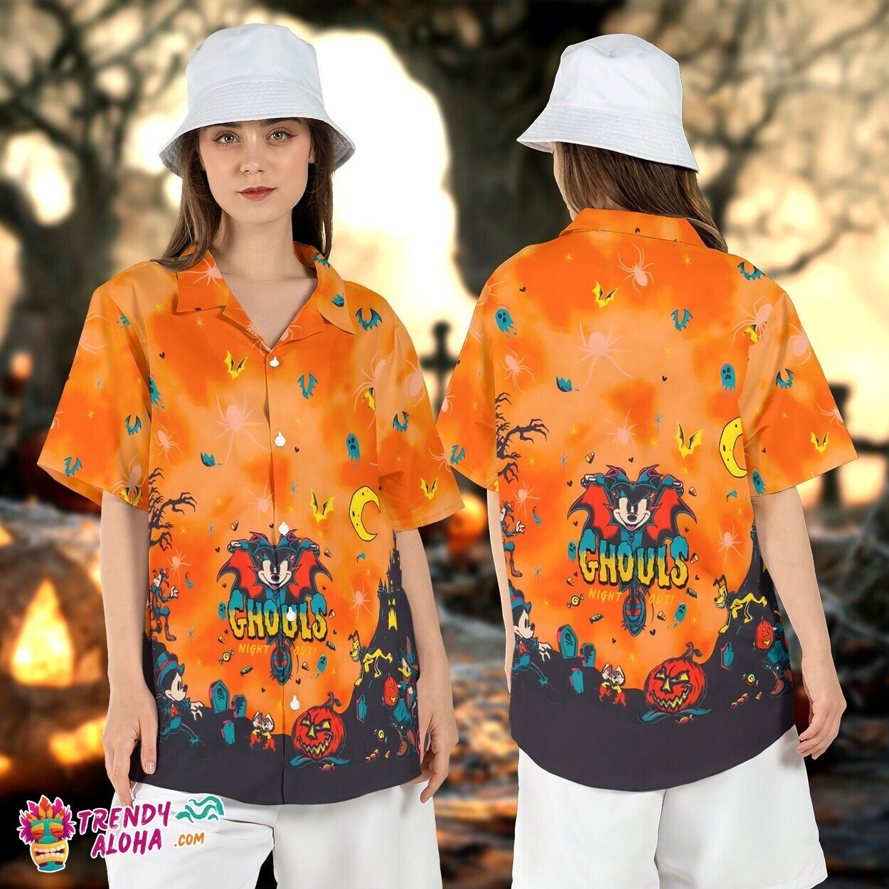 Minnie Ghouls Night Ghost Out Halloween Trick Treat Aloha Top