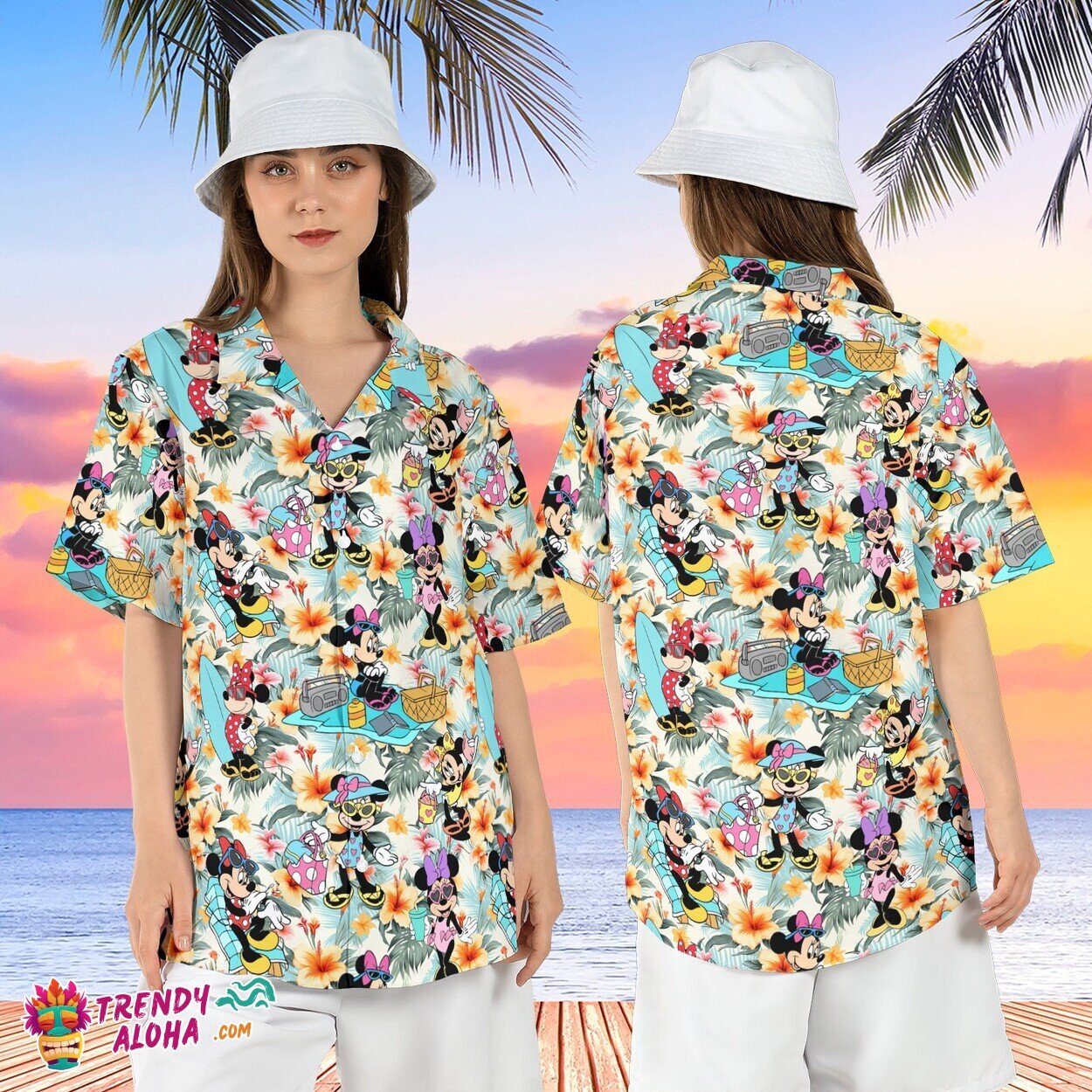 Minnie Mouse Tropical Summertime Vacation Beach Aloha Shirt Tee