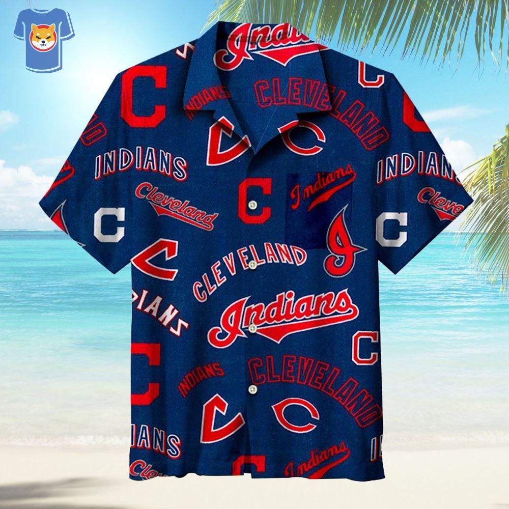 MLB Cleveland Indians All Over Print Navy Hawaiian Shirt