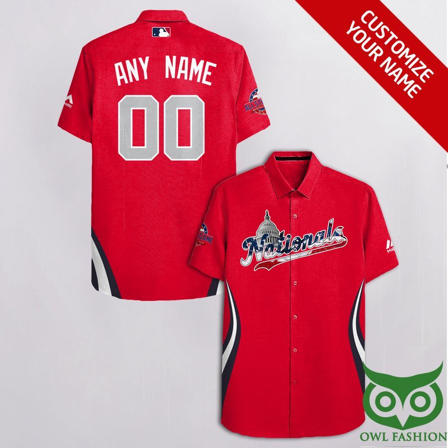 Mlb Washington Nationals Custom Name Number Red With Bulding Patterns Trendy Hawaiian Shirt Aloha Shirt