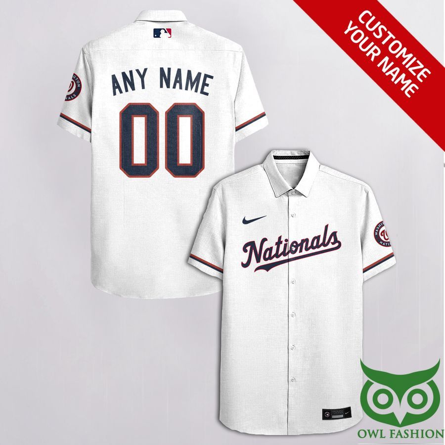 MLB Washington Nationals Custom Name Number White Hawaiian Shirt