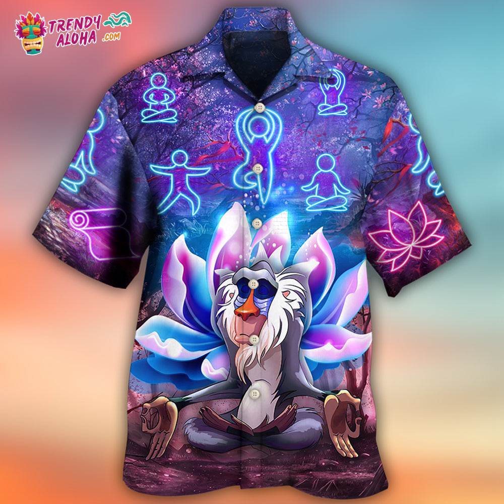 Monkey Mandrill Monkey Yoga Pose Lotus Flower Lighting Neon Hawaiian Shirt – Trendy Aloha