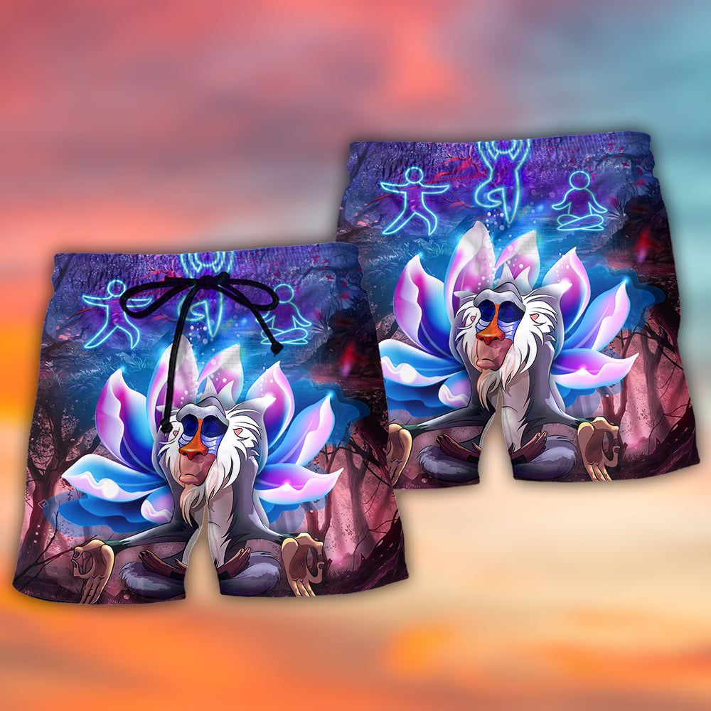 Monkey Mandrill Monkey Yoga Pose Lotus Flower Lighting Neon Trendy Aloha Hawaiian Beach Shorts