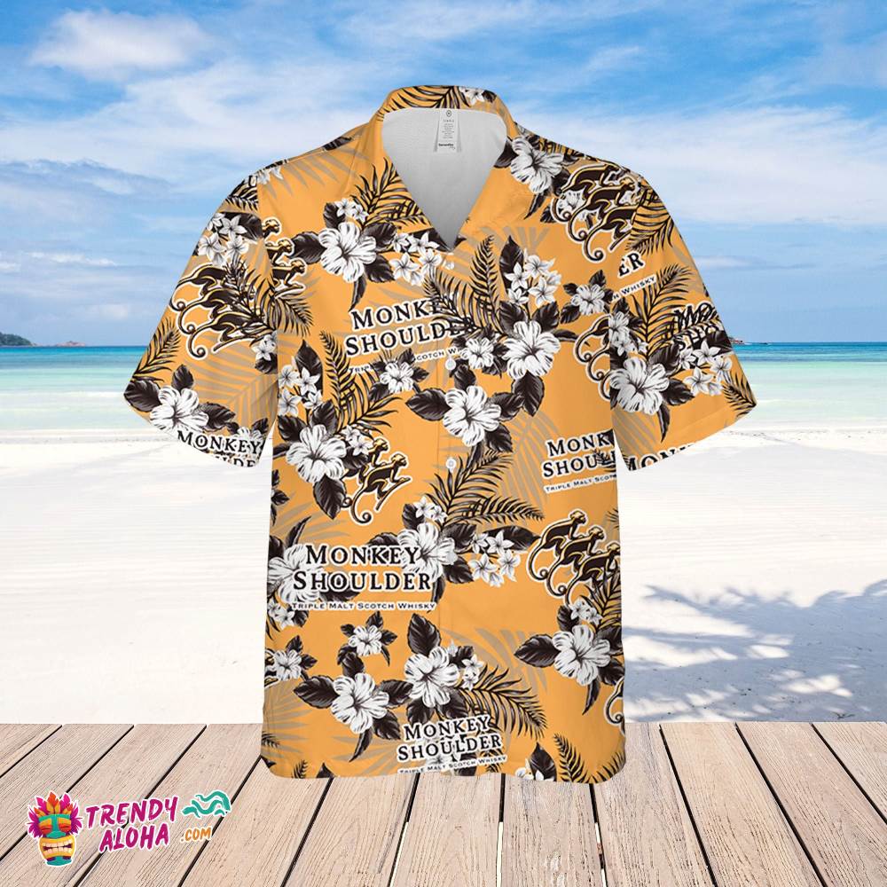 Monkey Shoulder Whiskey Hawaiian Flowers Pattern Shirt, Summer Beer Hawaiian Shirt