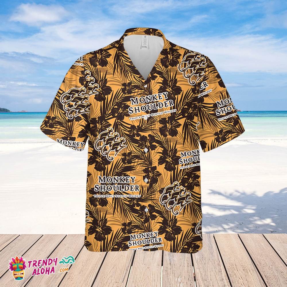 Monkey Shoulder Whiskey Hawaiian Tropical Flower Pattern Monkey Shoulder Baseball Shirt, Hawaiian Shirt, Shirt For Sports