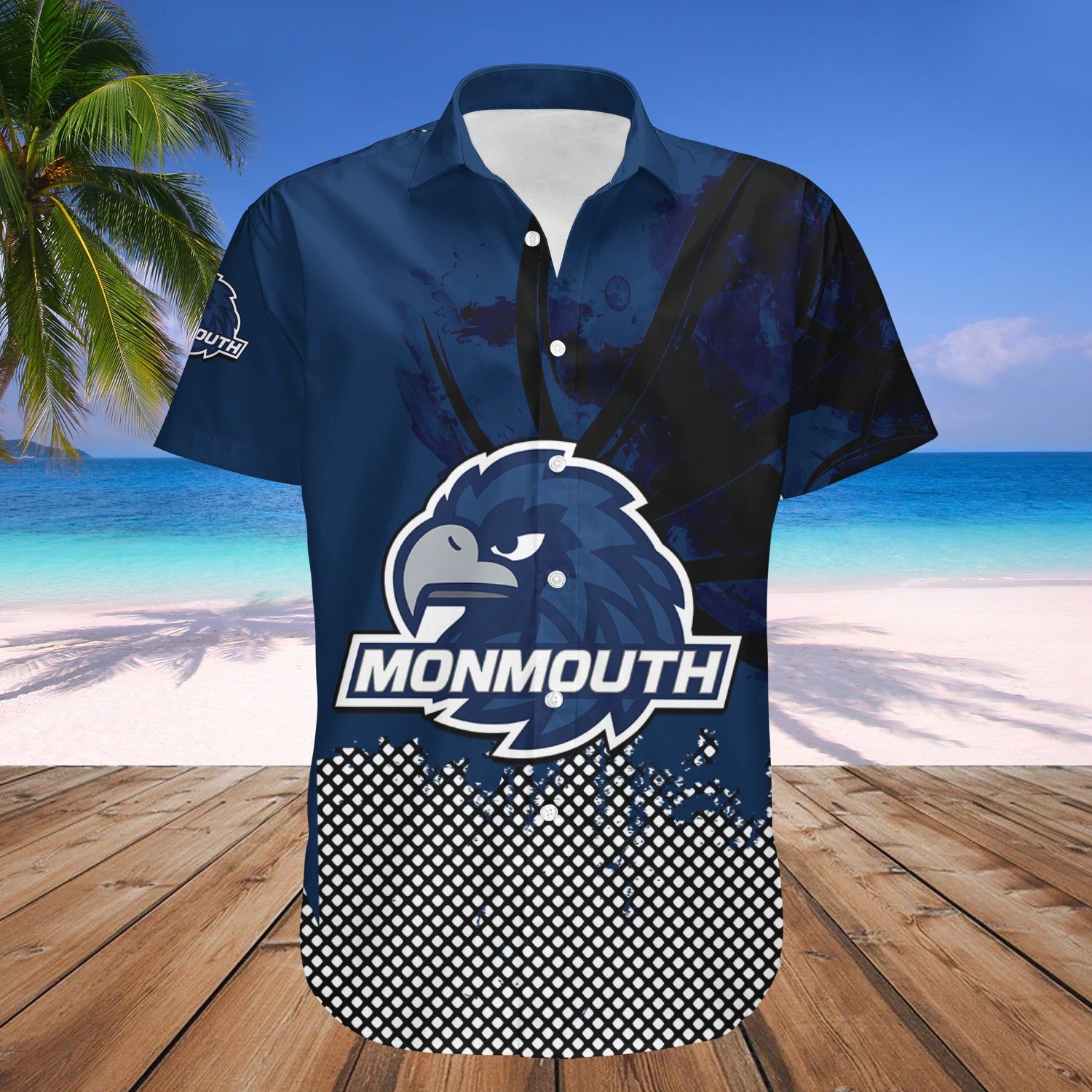 Monmouth Hawks Hawaii Shirt Basketball Net Grunge Pattern – NCAA