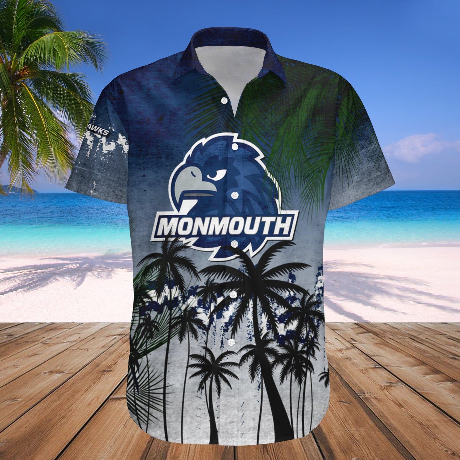 Monmouth Hawks Hawaii Shirt Coconut Tree Tropical Grunge – NCAA