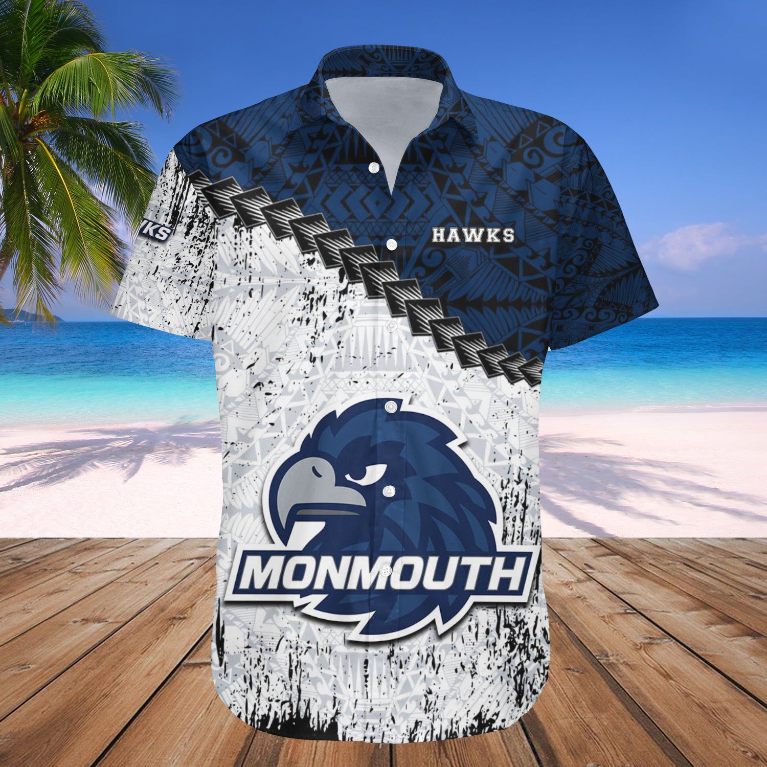Monmouth Hawks Hawaii Shirt Grunge Polynesian Tattoo – NCAA