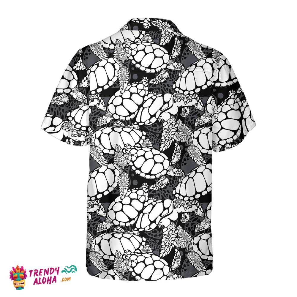 Monogram Sea Turtle Pattern Hawaiian Shirt, Black And White Turtle Seamless Pattern Shirt, Cool Turtle Shirt