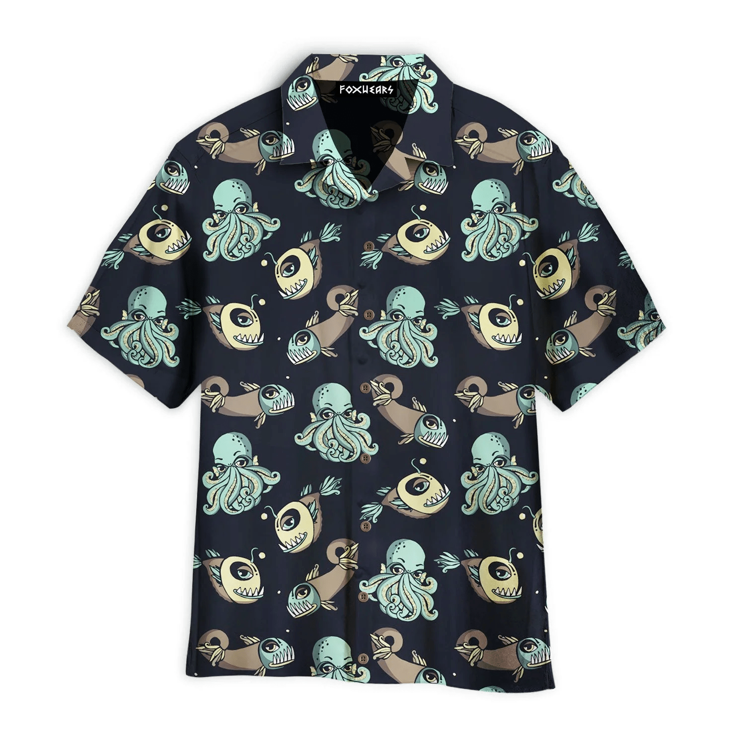 Monster Octopus And Fish Pattern Hawaiian Shirt