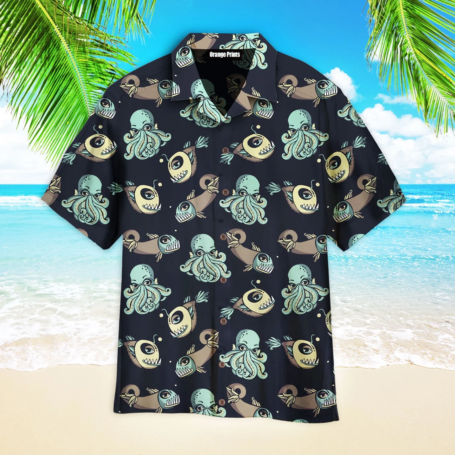 Monster Octopus And Fish Pattern Trendy Hawaiian Shirt