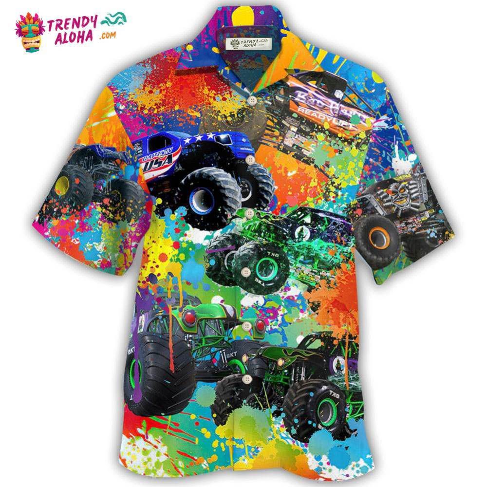 Monster Truck Colorful Painting Hawaiian Shirt – Trendy Aloha Monster Truck Colorful Painting Hawaiian Shirt – Trendy Aloha