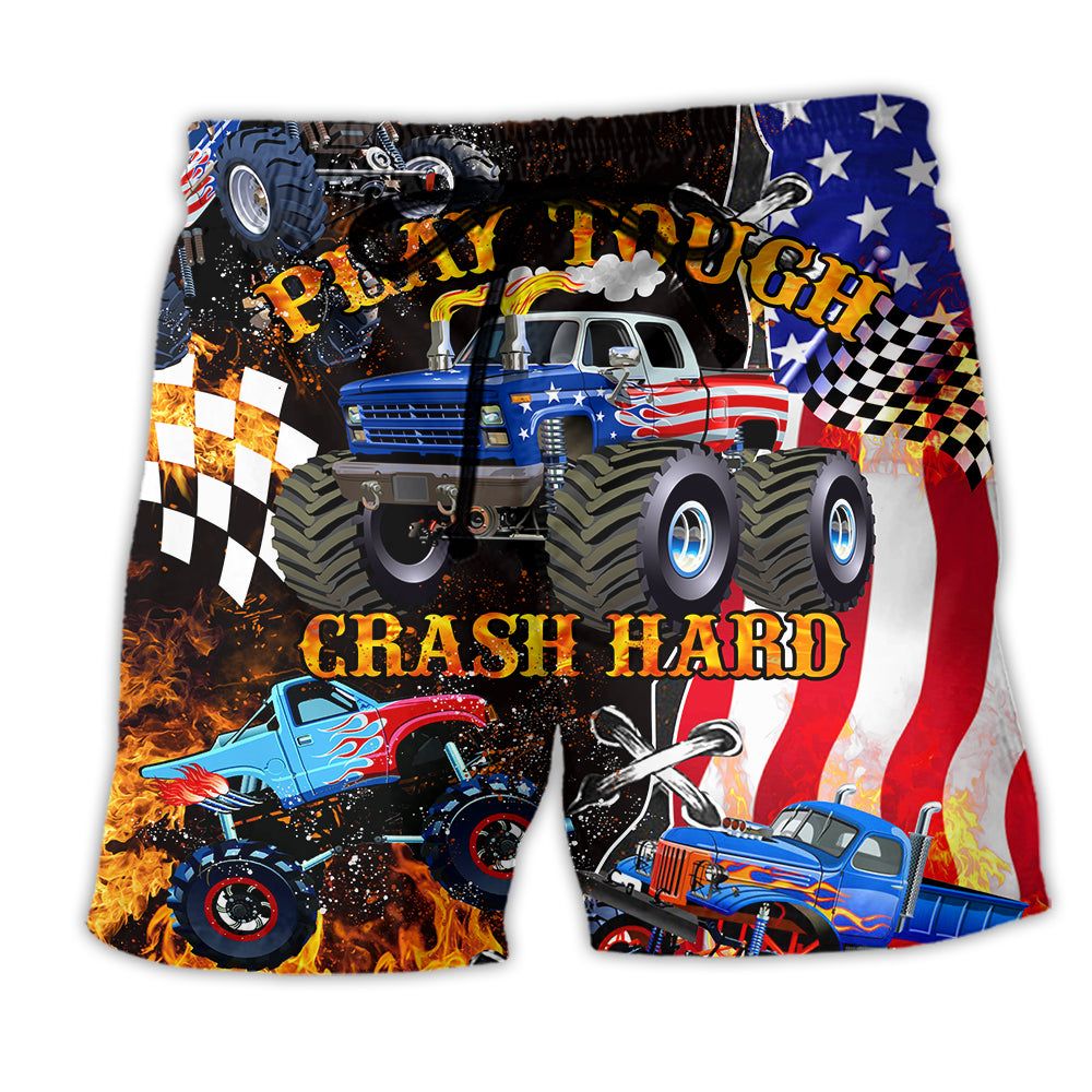 Monster Truck Play Tough Crash Hard America Trendy Aloha Hawaiian Beach Shorts Monster Truck Play Tough Crash Hard America Trendy Aloha Hawaiian Beach Shorts