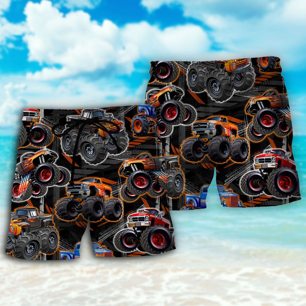 Monster Truck Racing Art Trendy Aloha Hawaiian Beach Shorts