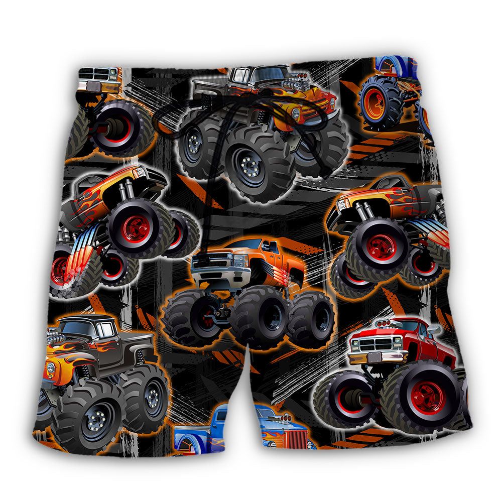 Monster Truck Racing Art Trendy Aloha Hawaiian Beach Shorts Monster Truck Racing Art Trendy Aloha Hawaiian Beach Shorts
