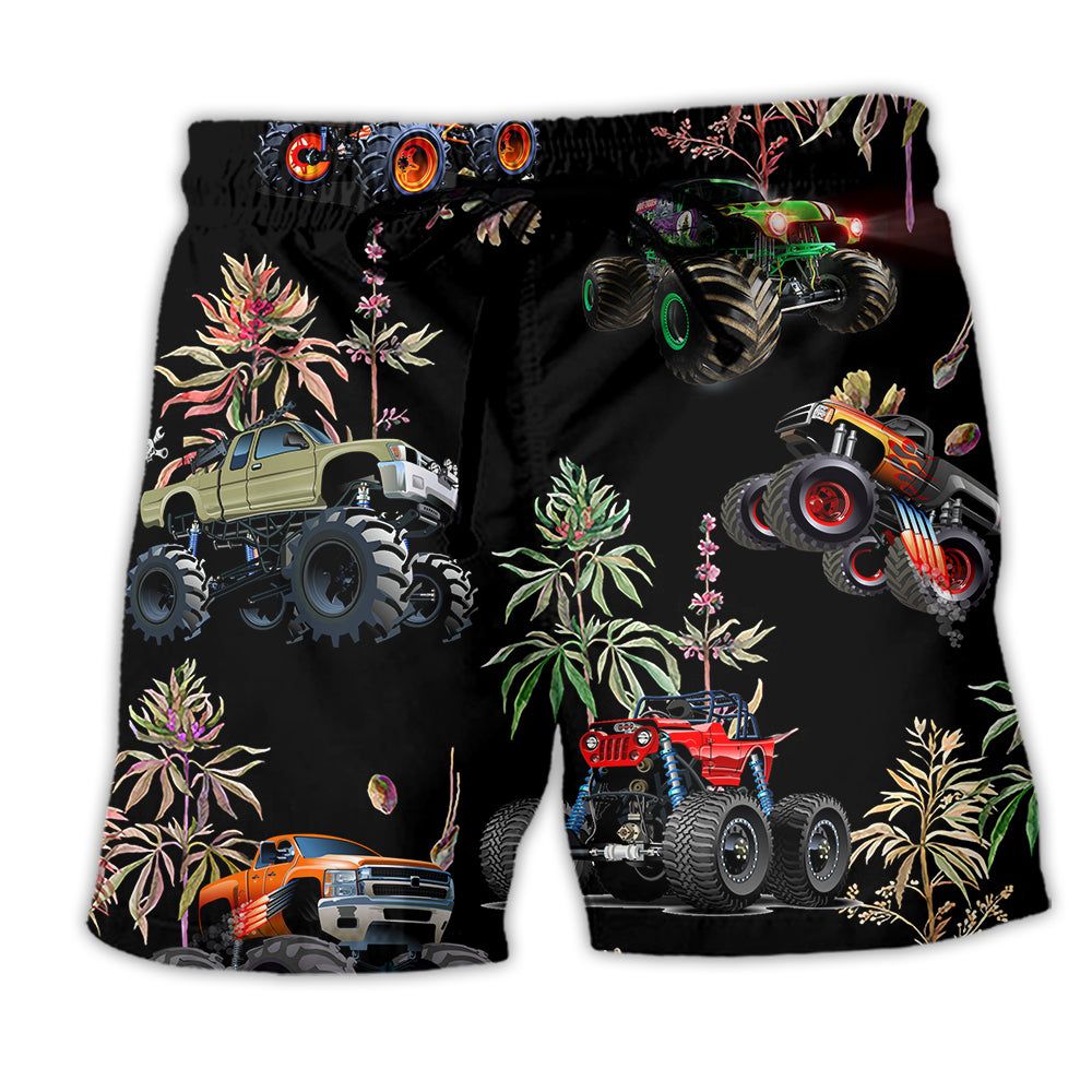 Monster Truck Tropical Leaf Summer Trendy Aloha Hawaiian Beach Shorts Monster Truck Tropical Leaf Summer Trendy Aloha Hawaiian Beach Shorts