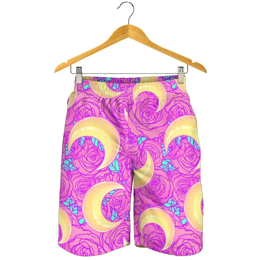 Moon Pink Rose Background For Men Women Kid Shorts