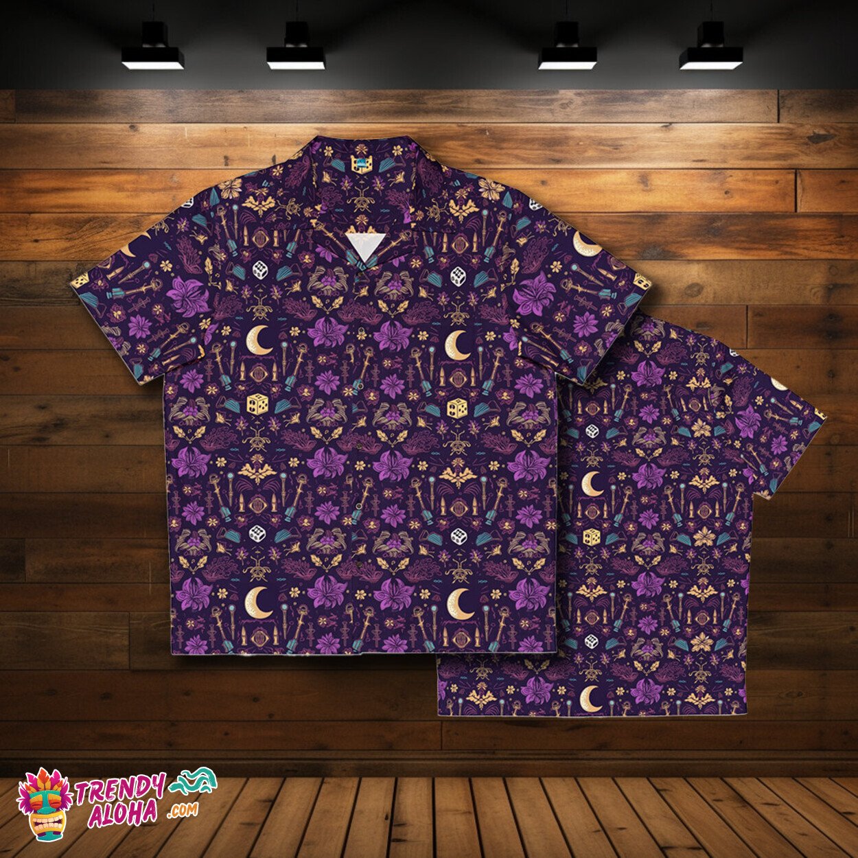 Moonlit Dice Gamble Men’s Spooky Hawaiian Shirt Monsters Aloha