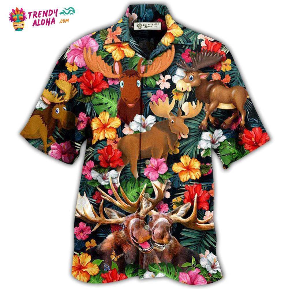 Moose Animals Happy Moose Aloha Hawaiian Shirt – Trendy Aloha