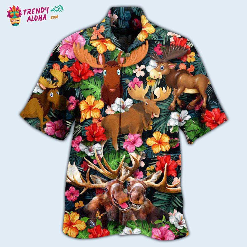 Moose Animals Happy Moose Aloha Hawaiian Shirt – Trendy Aloha