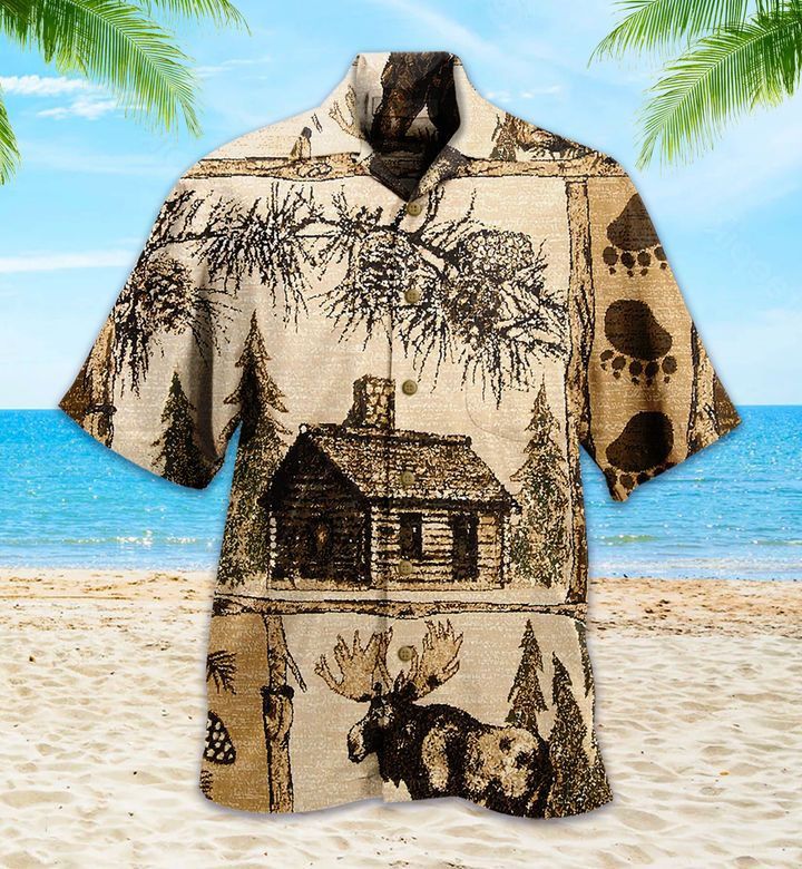 Moose Bear House Brown Trendy Hawaiian Shirt 3D Summer Gifts