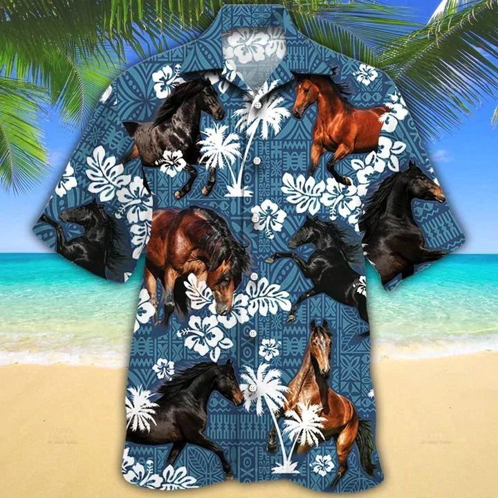 Morgan Horse Lovers Blue Tribal Trendy Hawaiian Shirt, Cow Trendy Hawaiian Shirts, Cow Aloha Shirt For Men, Hawaii Shirt Woman