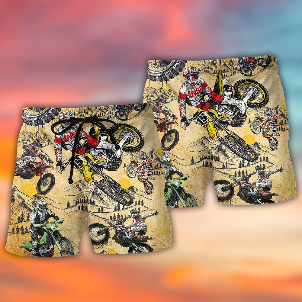Motocross Lover Motorcycle Biker Vintage Art Style Trendy Aloha Hawaiian Beach Shorts