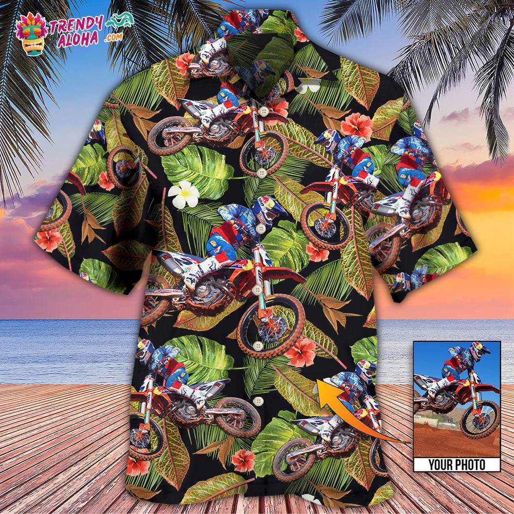 Motocross Tropical Flower Custom Photo Hawaiian Shirt – Trendy Aloha