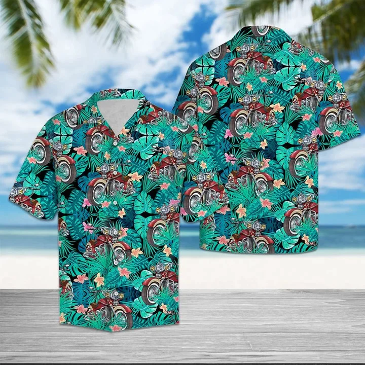 Motorbike Tropical Palm Tree Leaves Summer Aloha Trendy Hawaiian Shirt, Summer Aloha Hawaii Shirt For Men Women