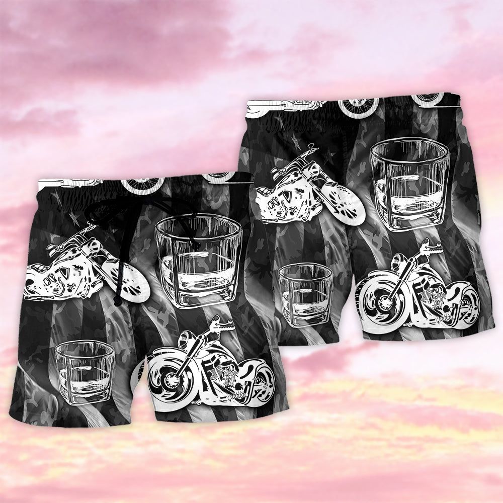 Motorcycle And Whiskey I Like Trendy Aloha Hawaiian Beach Shorts