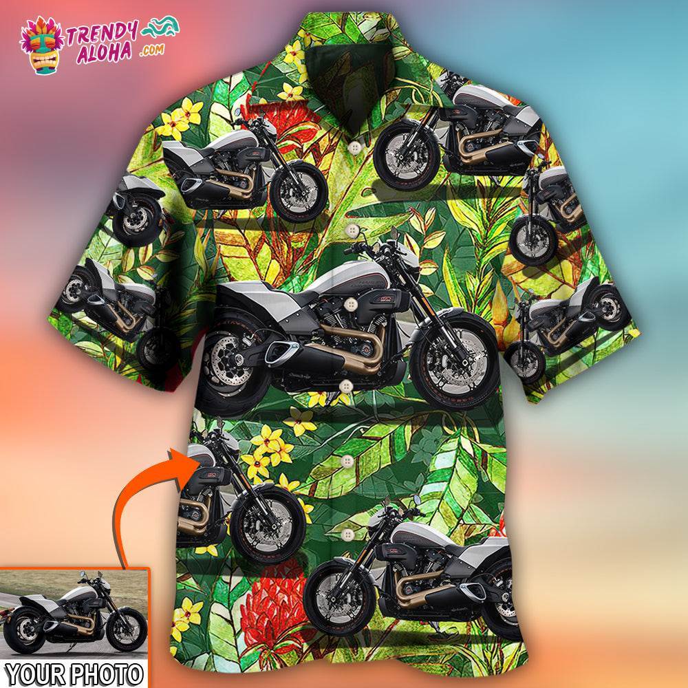 Motorcycle Cool Style Tropical Flower Custom Photo Hawaiian Shirt – Trendy Aloha