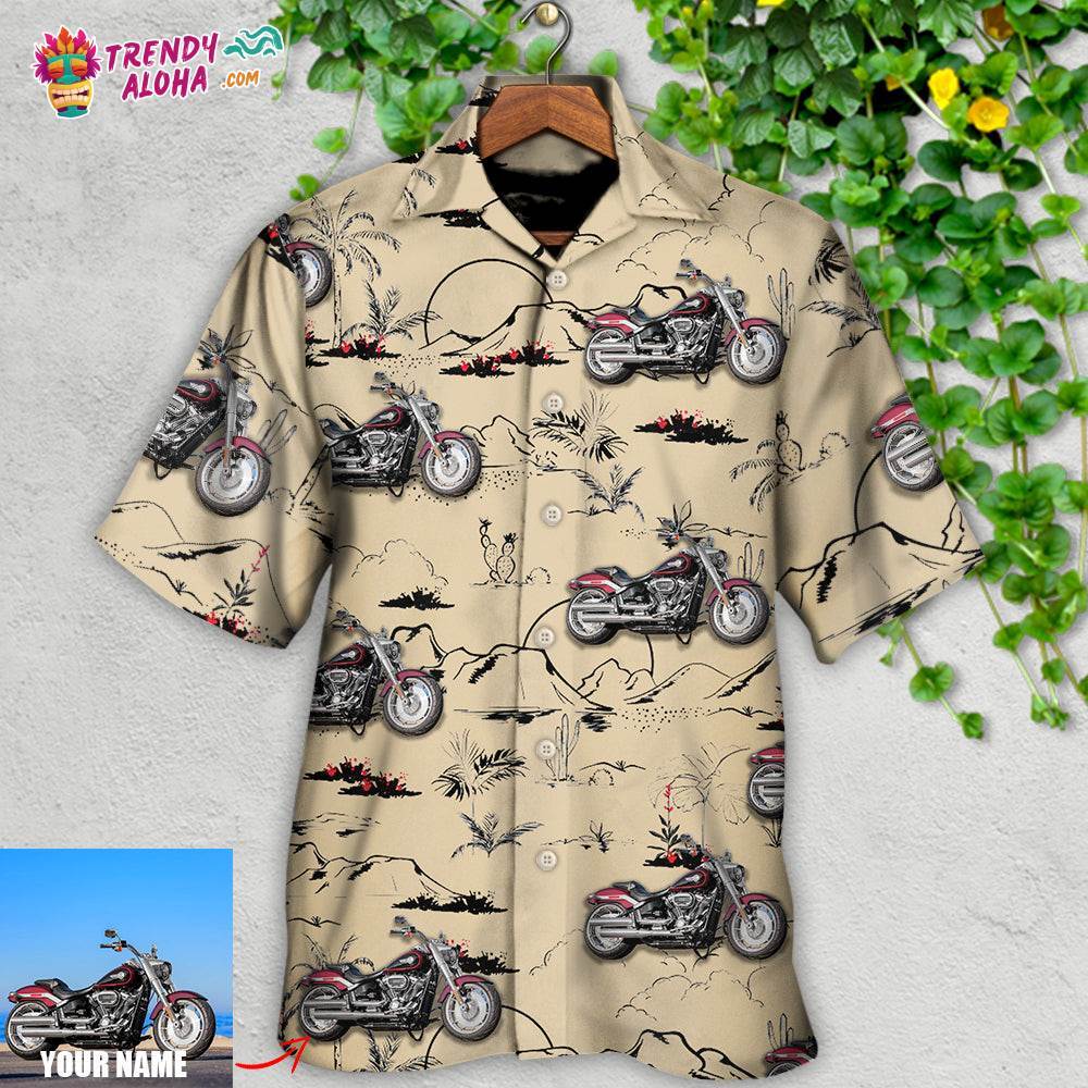 Motorcycle Desert Catus Mountain Flower Custom Photo Hawaiian Shirt – Trendy Aloha