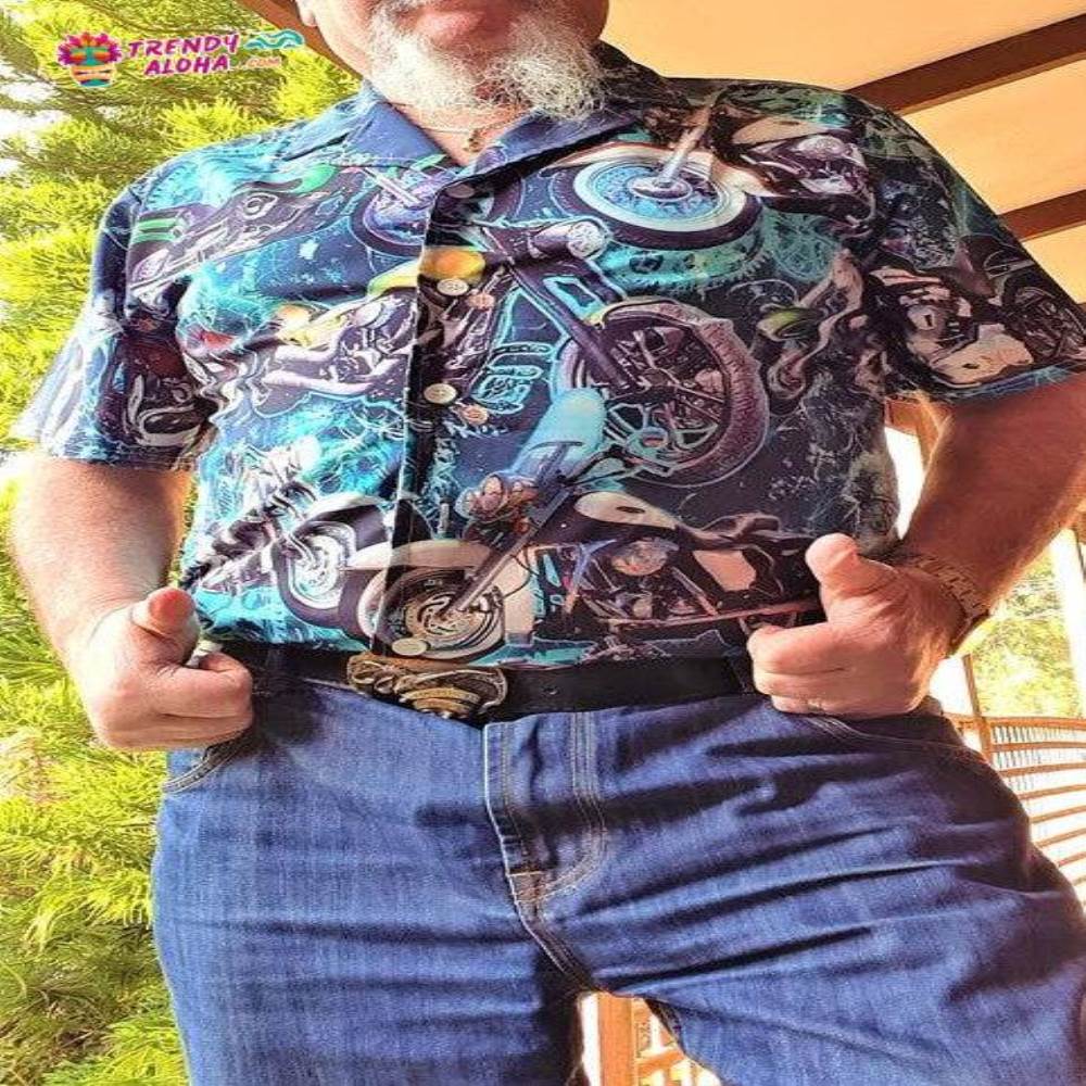 Motorcycle Love Life Blue Style Hawaiian Shirt – Trendy Aloha