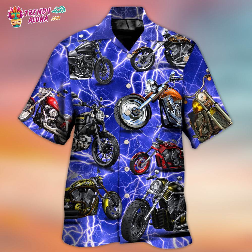 Motorcycle Lover Lightning Blue Cool Style Hawaiian Shirt – Trendy Aloha