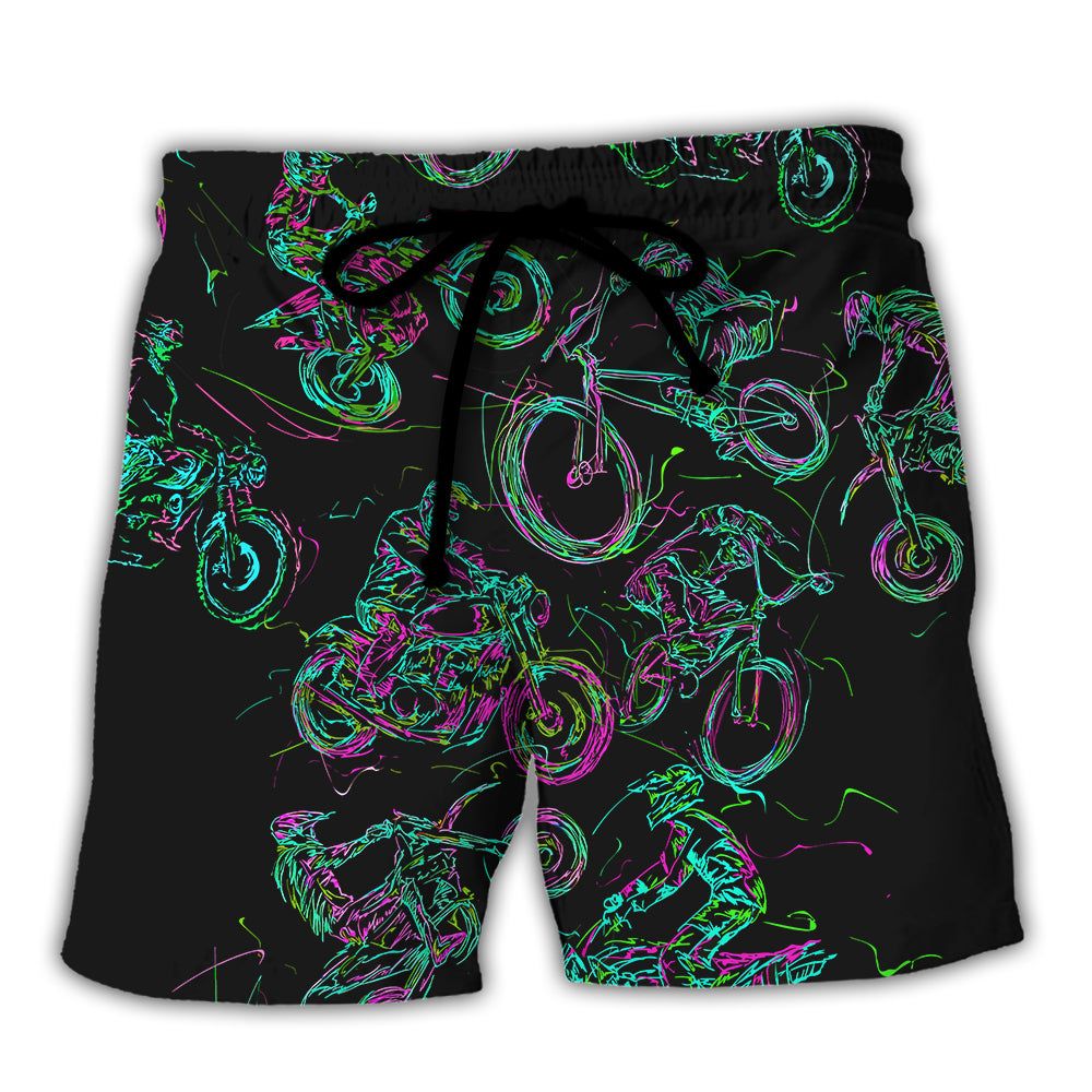 Motorcycle Lover Neon Light Trendy Aloha Hawaiian Beach Shorts Motorcycle Lover Neon Light Trendy Aloha Hawaiian Beach Shorts