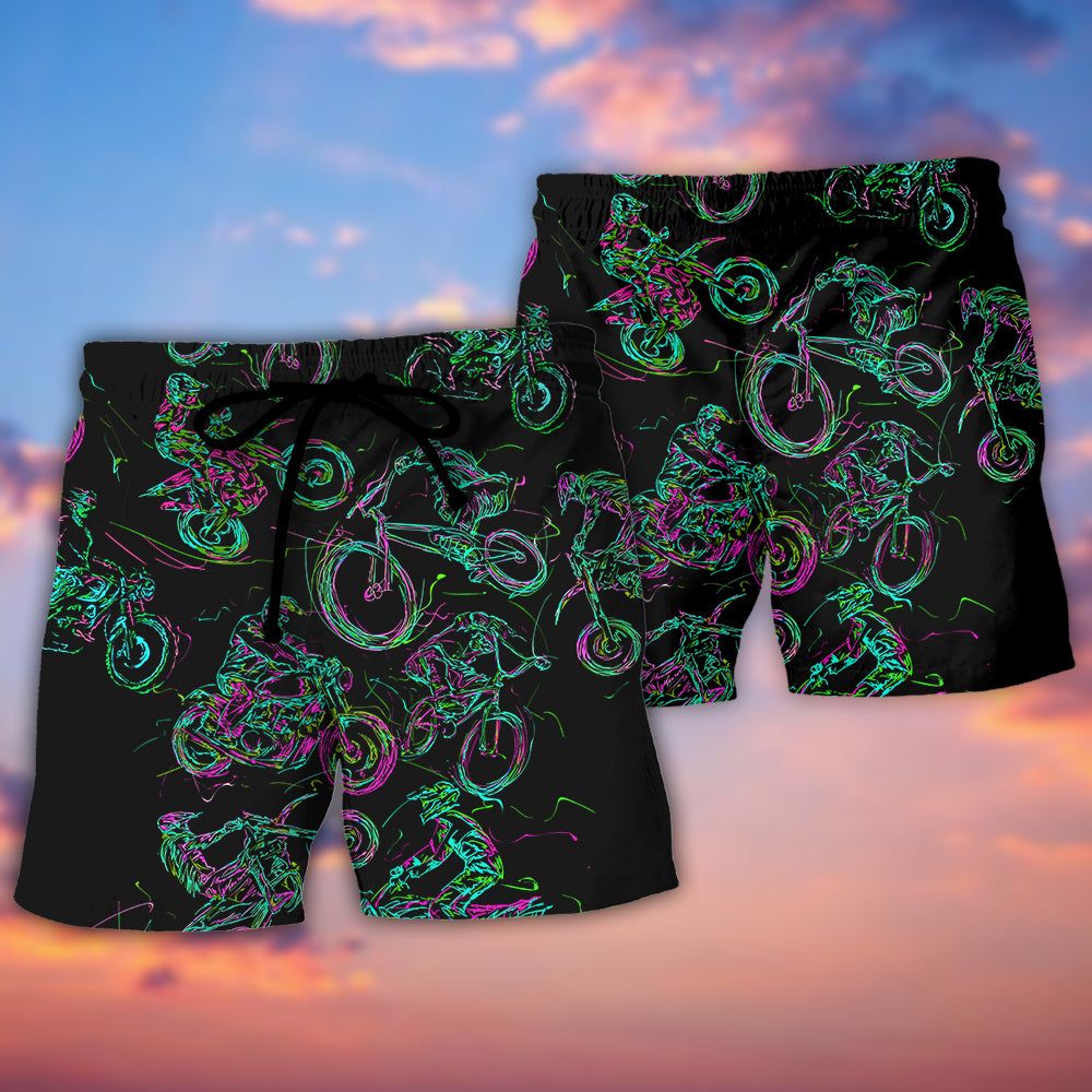 Motorcycle Lover Neon Light Trendy Aloha Hawaiian Beach Shorts