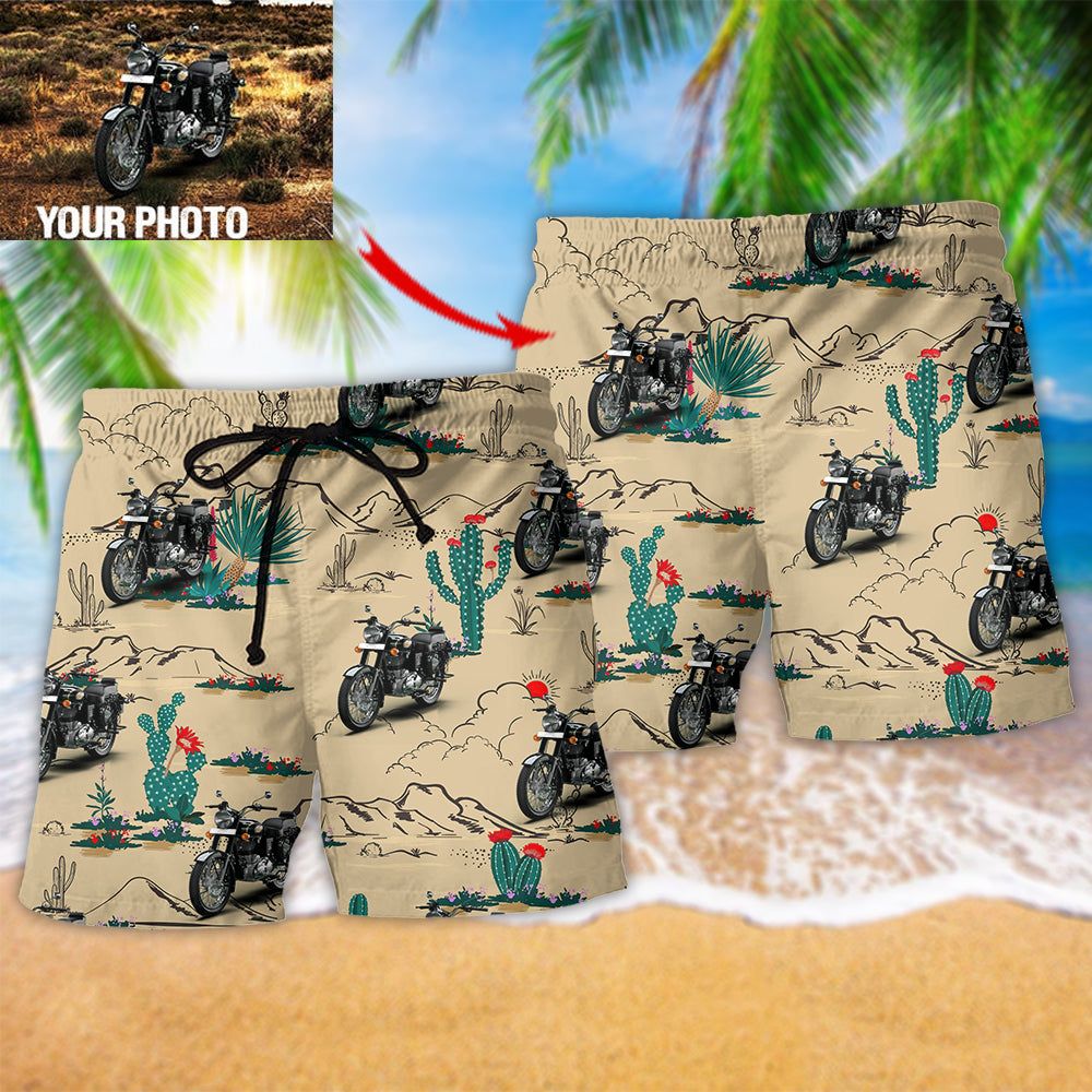 Motorcycle On The Desert Basic Style Custom Photo Trendy Aloha Hawaiian Beach Shorts