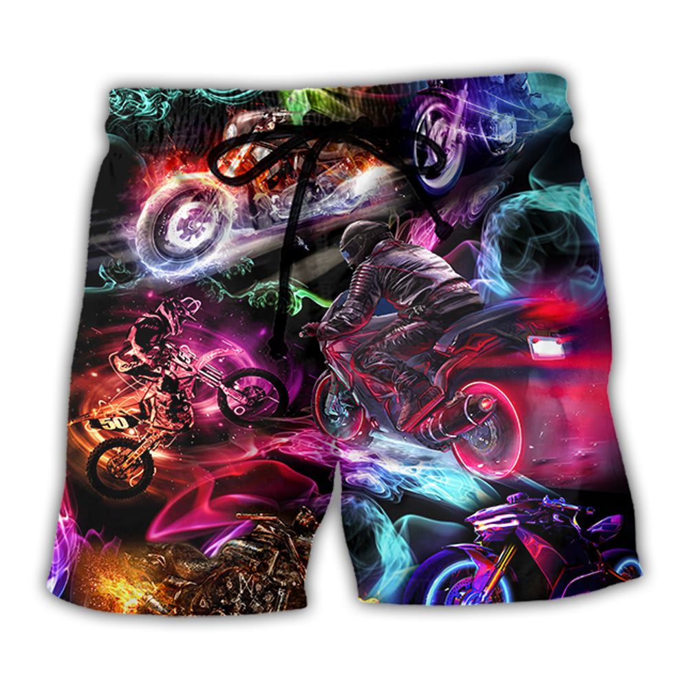 Motorcycle Racing Neon Light Colorful Trendy Aloha Hawaiian Beach Shorts Motorcycle Racing Neon Light Colorful Trendy Aloha Hawaiian Beach Shorts