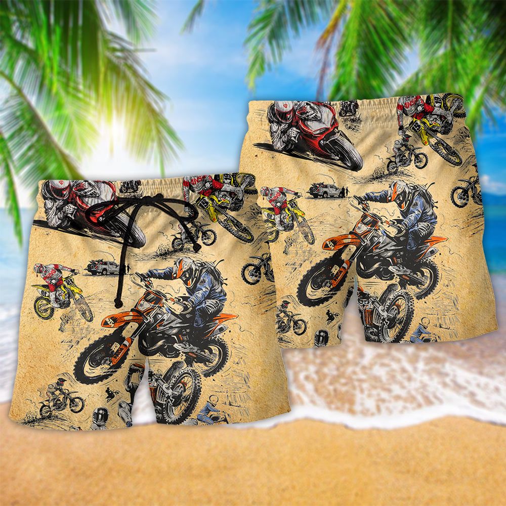 Motorcycle Racing Retro Cool Trendy Aloha Hawaiian Beach Shorts